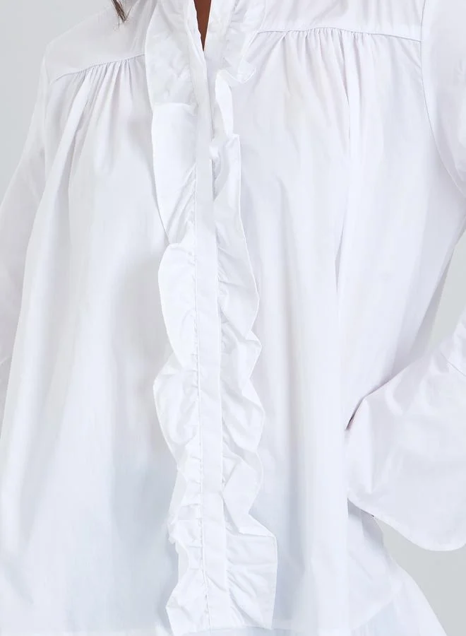 ستايلي بلوزة بأكمام طويلة وكشكش أمامي للنساء